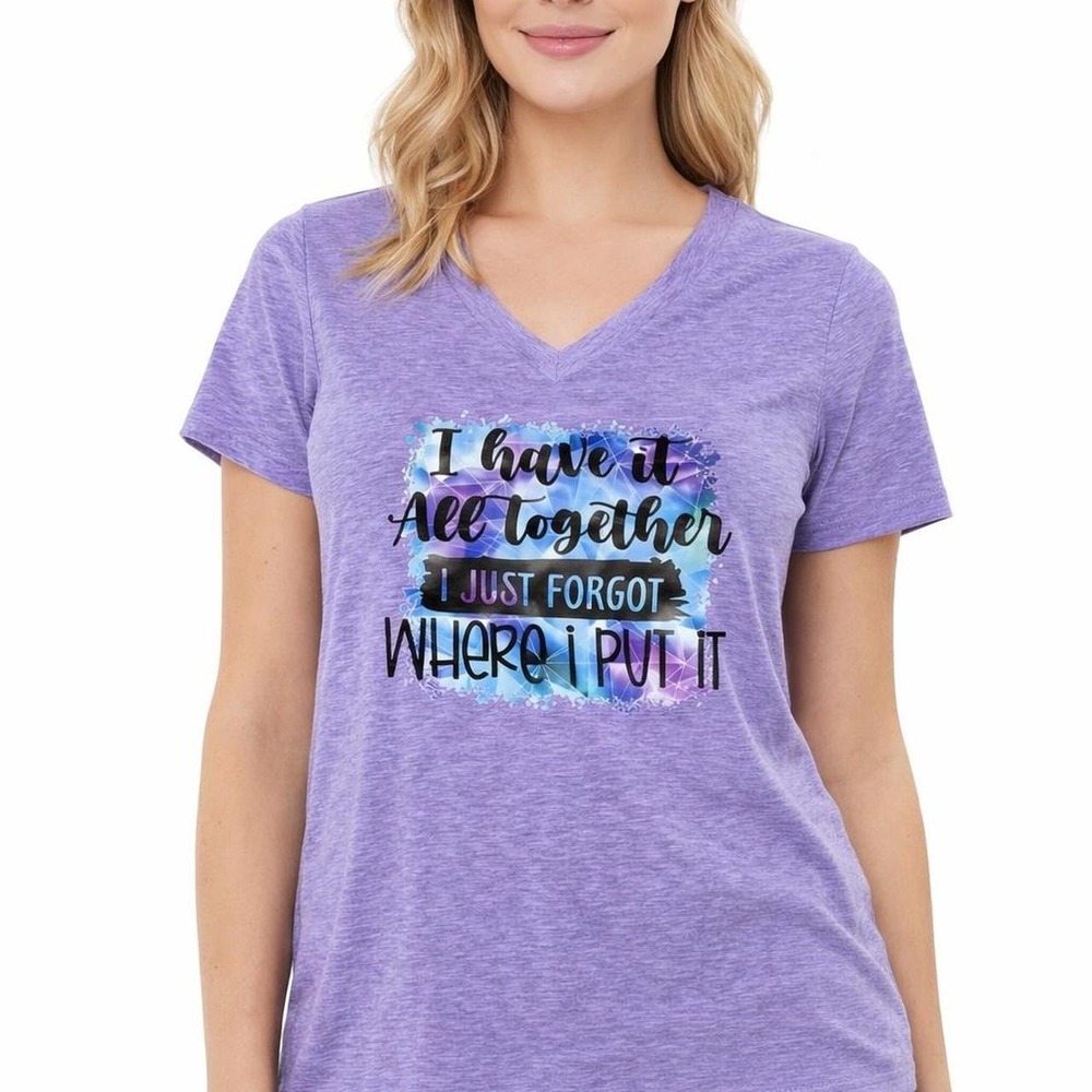 Womens Heather Lavender Funny Quote Graphic V-Neck T-Shirt Purple Short Sleeve L